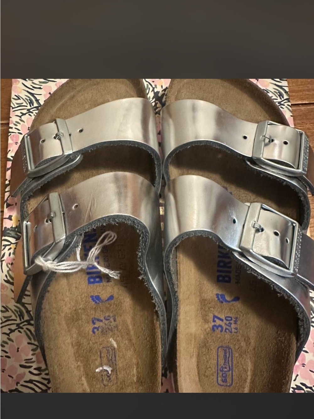 Birkenstock Silver Two-Strap Sandals — Women's
